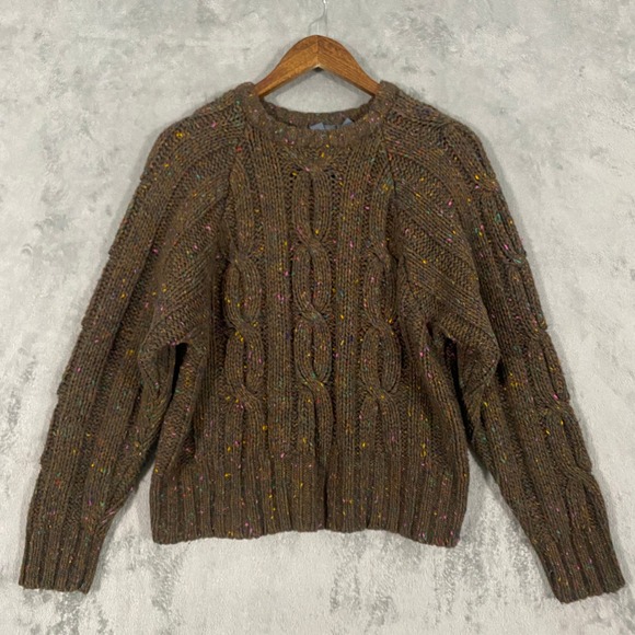 Liz Claiborne Sweaters - Lizwear Sweater Sz L Brown Confetti Cable Knit Wool Blend Chunky Cozy VTG Boho